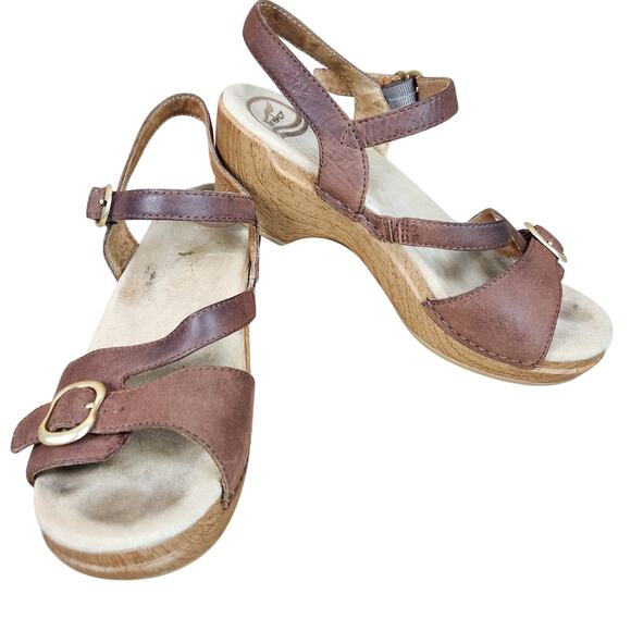 Dansko Sandi Sandals Womens Size 38 Brown Leather Wedge Slingback - Picture 1 of 11
